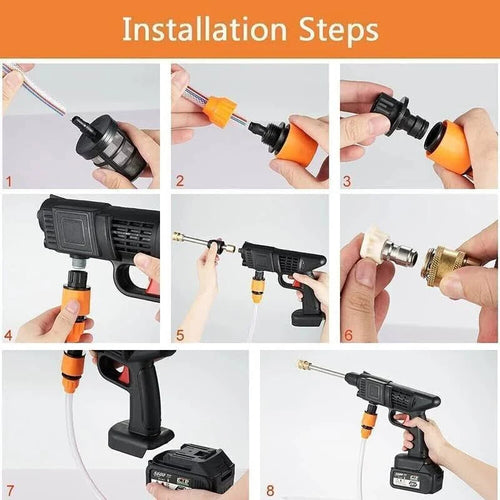 48V Battery Powered Cordless Pressure Washer Gun, Black Plastic, Portable Car Wash Kit with Dual 20000mAh Batteries, Foam Pot, Extension Rod, Multiple Nozzles