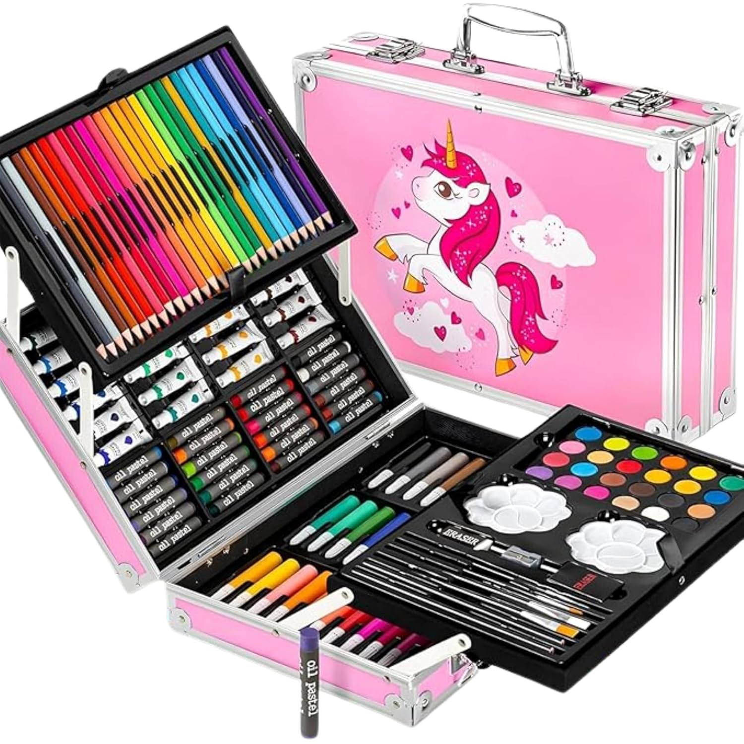 145 Pieces Art Set for Kids with Unicorn Theme Storage Case, Art and Craft Supplies Kit for Drawing and Painting with Oil Pastel, Water Color, Color Pencils, Sketch Pen