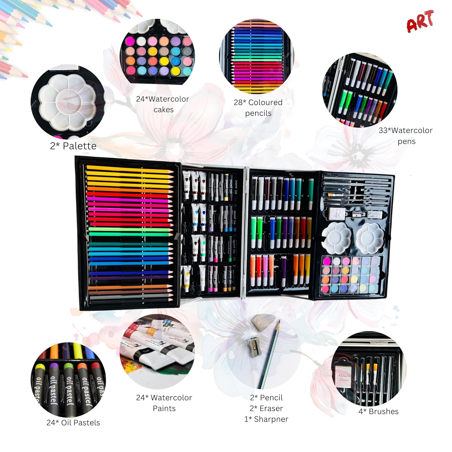 145 Pieces Art Set for Kids with Unicorn Theme Storage Case, Art and Craft Supplies Kit for Drawing and Painting with Oil Pastel, Water Color, Color Pencils, Sketch Pen