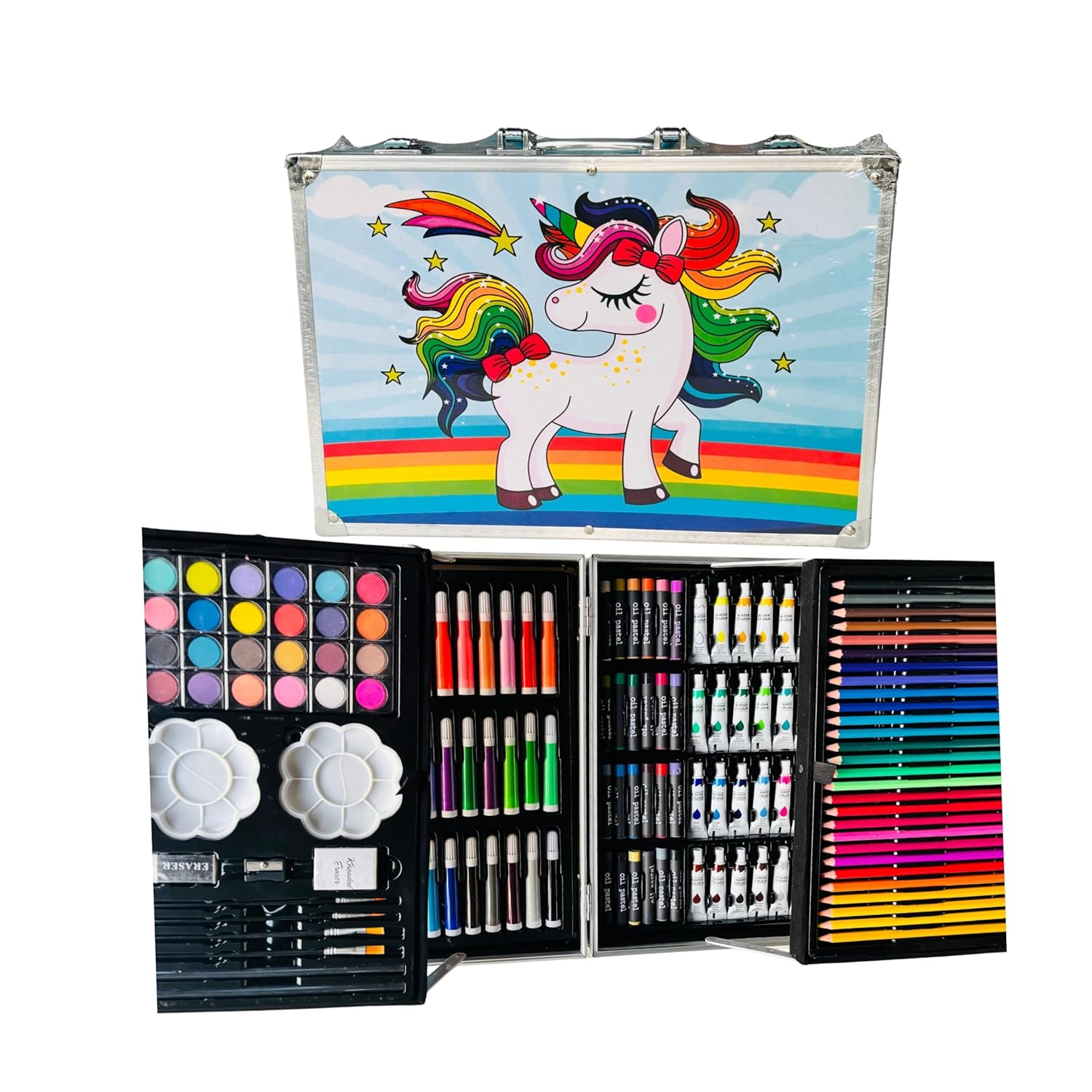 145 Pieces Art Set for Kids with Unicorn Theme Storage Case, Art and Craft Supplies Kit for Drawing and Painting with Oil Pastel, Water Color, Color Pencils, Sketch Pen