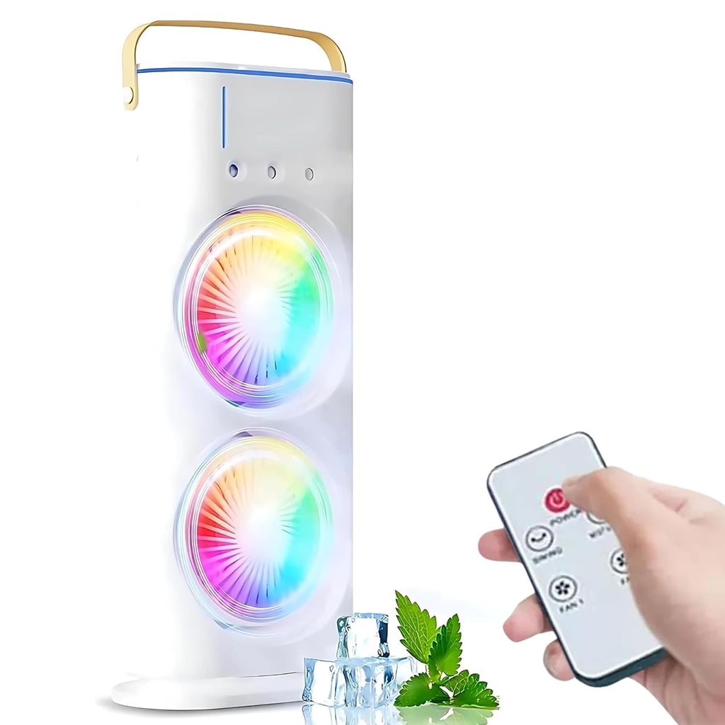 4000mAh Double Ended Spray Fan, Cold Air, 2025 New 3 Gears USB Rechargeable Oscillating one with LED Light Cooler