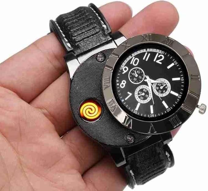 Electronic Cigarette Lighter Watch with USB Rechargeable Sporty Wristwatch Stylish Cigarette Lighter Watch, Multifunctional