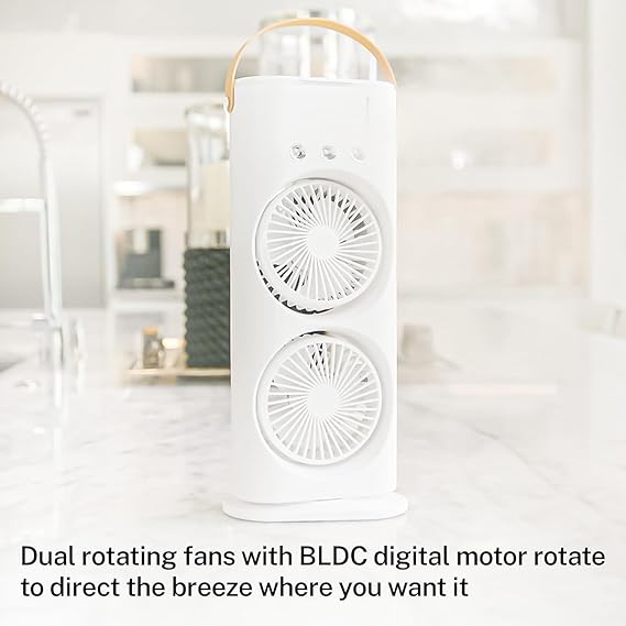 4000mAh Double Ended Spray Fan, Cold Air, 2025 New 3 Gears USB Rechargeable Oscillating one with LED Light Cooler