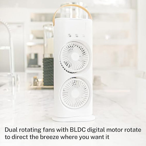 4000mAh Double Ended Spray Fan, Cold Air, 2025 New 3 Gears USB Rechargeable Oscillating one with LED Light Cooler