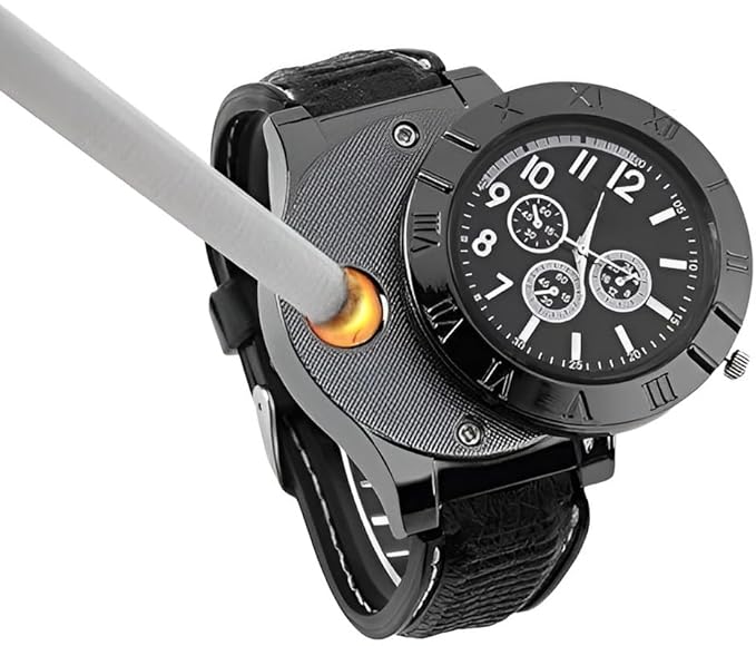 Electronic Cigarette Lighter Watch with USB Rechargeable Sporty Wristwatch Stylish Cigarette Lighter Watch, Multifunctional