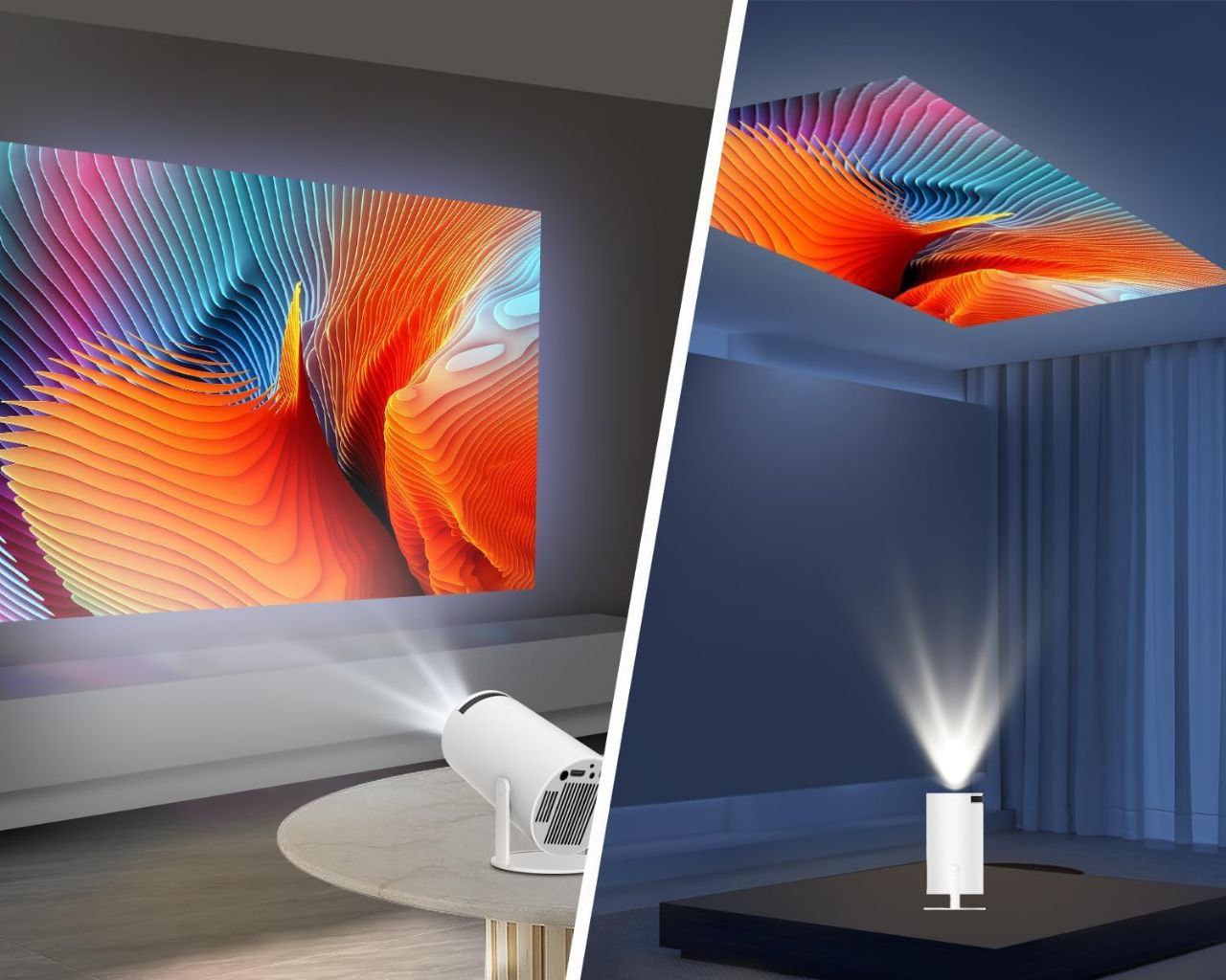 Smart Projector with Android 11 HD Projector 1080P 4K WiFi6 BT Home Theater Video Projector 180° Rotatable Stand