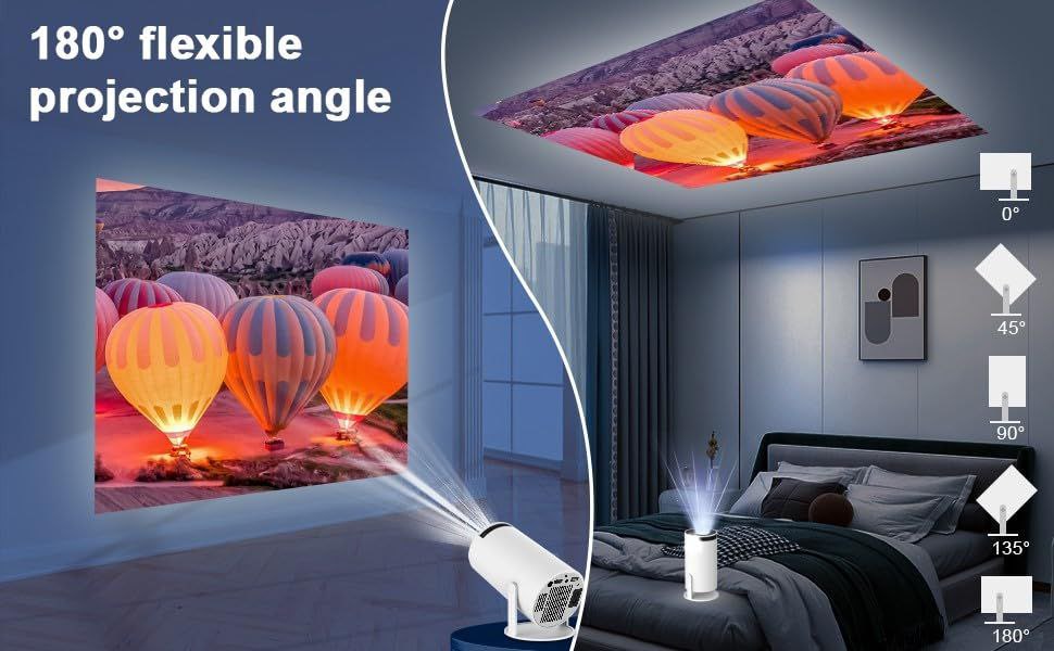 Smart Projector with Android 11 HD Projector 1080P 4K WiFi6 BT Home Theater Video Projector 180° Rotatable Stand